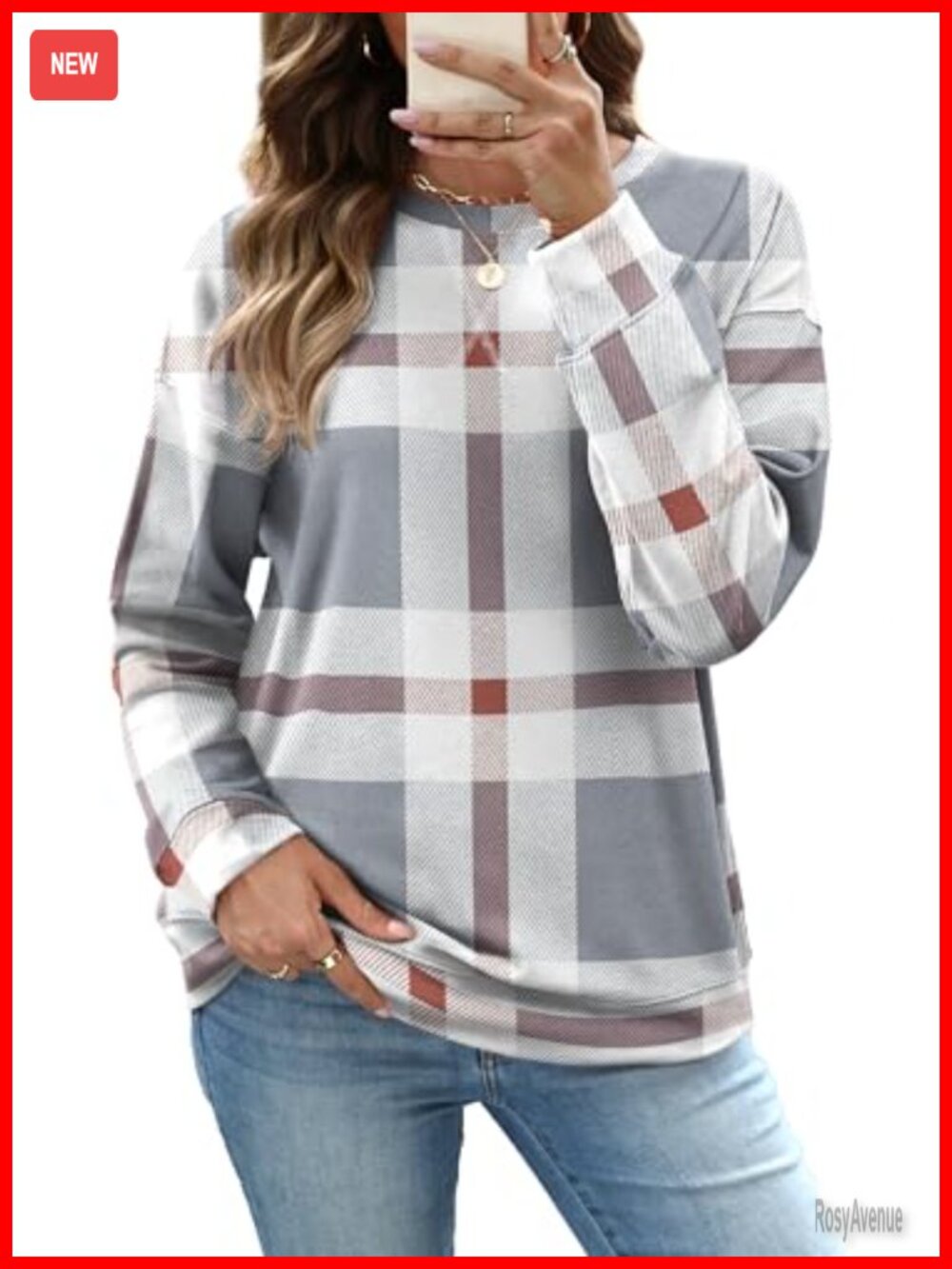 Crew Neck Long Sleeve Sweatshirt Relaxed Fit Pullover Women's Casual Top